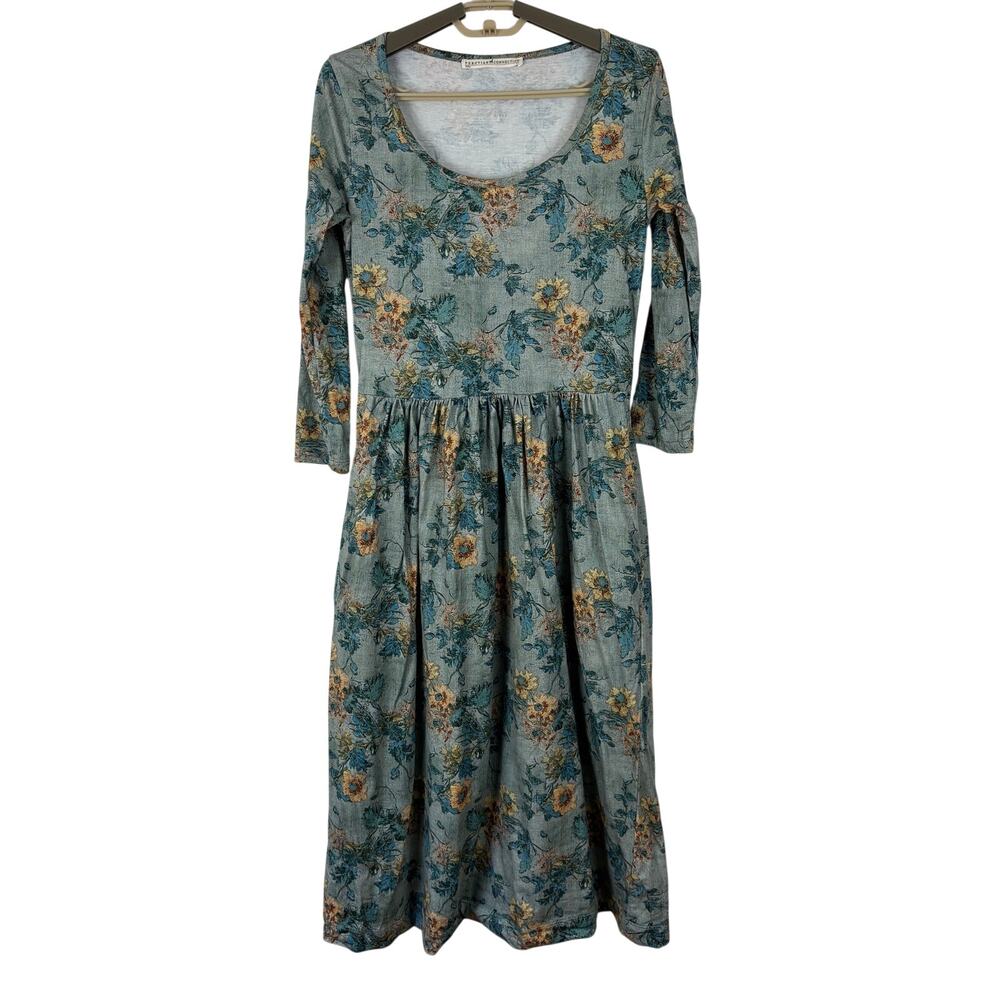 Peruvian Connection Windflower Dress XS Slate Floral Blue Yellow - Picture 2 of 9